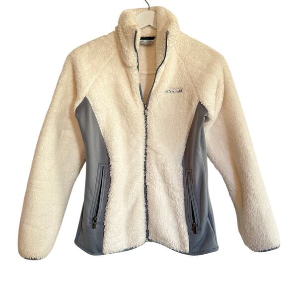 Columbia Size XS White and Gray Fleece Zip Up High Neck Jacket Outdoor Winter - Picture 2 of 12